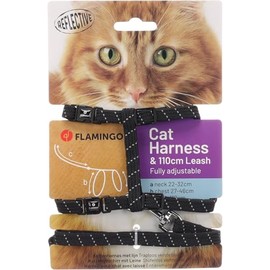 Flamingo Cat Harness with leash Elza Black 22-32cm 27-46cm 110cm 10mm