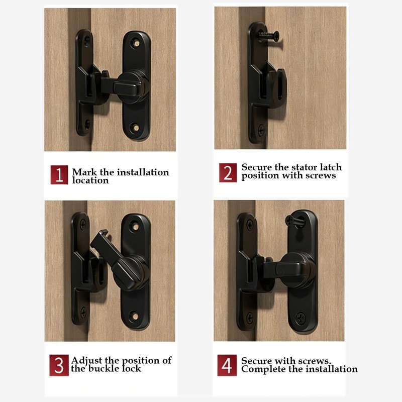 Barn Door Lock, 90/180 Degree Gate Latches, Zinc Alloy Right