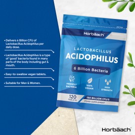 Acidophilus Probiotic Tablets | 6 Billion CFU | Probiotic Supplement for Women & Men | 120 Vegan Tablets | by Horbaach