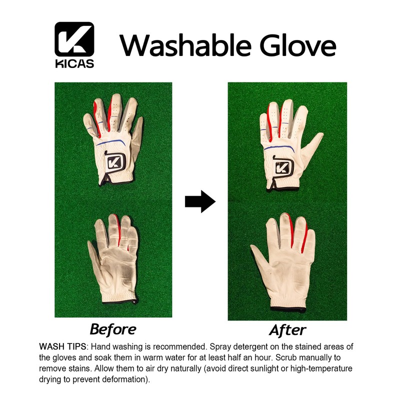 KICAS Nano Materials Golf Gloves, 2-Pack, Breathable and Washable, for