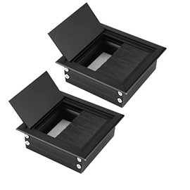 2pcs Wire Cable Grommet Hole Cover Cable Tidies Desk Caps Aluminum Alloy Rectangle Hole Cover with Brush (Black)