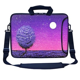 Meffort Inc 17 17.3 inch Neoprene Laptop Bag Sleeve with Extra Side Pocket, Soft Carrying Handle & Shoulder Strap for 16" to 17.3" Size Notebook Computer - Night Scene Oil Painting