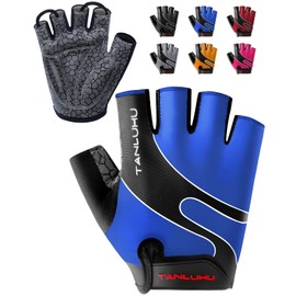 Tanluhu Cycling Gloves Mountain Bike Gloves Half Finger Road Racing Riding Gloves Breathable Shock-Absorbing Biking Gloves for Men and Women (Blue, S)