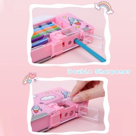LilyBeauty Pop Up Multifunction Pencil Case for Girls Boys, Cute Cartoon Pen Box Organizer Stationery with Sharpener, Schedule, School Supplies, Best Birthday Gifts for Kids Teens (Travel in Space)