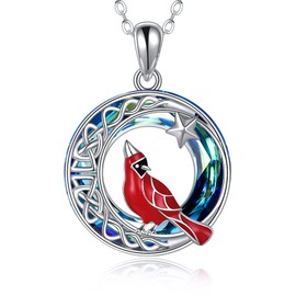 YAFEINI Red Cardinal Necklace Sterling Silver Celtic Knot Crescent Moon Star Pendant Necklace Sympathy Jewellery Gift For Women