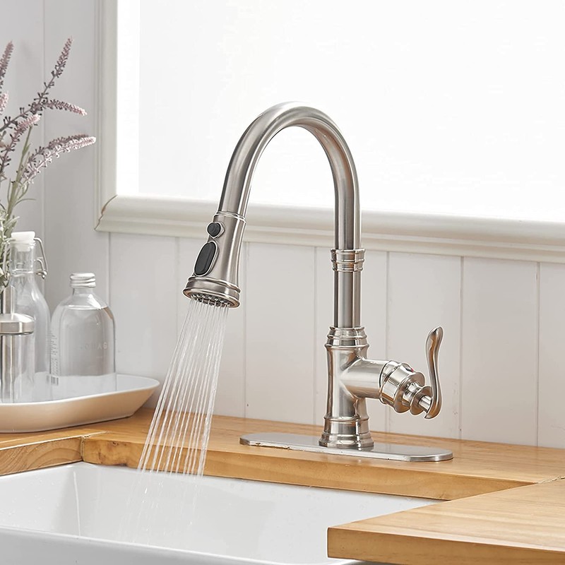 Bathfinesse Kitchen Sink Faucet Brushed Nickel with Pull Down Sprayer