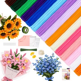 1500 PCS Pipe Cleaners Bulk, 15 Colors Thick Pipe Cleaner Flower Making Kit