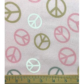 1 Yard - Retro Pastel Peace Signs Tossed on Pale Pink Flannel Fabric (Great for Quilting, Sewing, Craft Projects, Throw Pillows & More) 1 Yard X 44" Wide