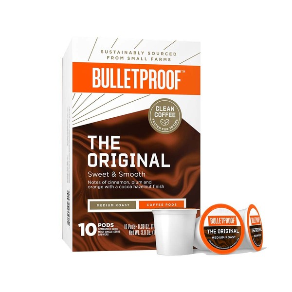 Bulletproof Original Medium Roast Single-Serve Pods, 10 Count, 100% Premium Arabica Coffee Sourced from Guatemala, Colombia, & El Salvador