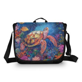 Entornuest Turtle Coral Vintage Flap Messenger Bag for Men Crossbody Tote Bag with Adjustable Strap Portable Laptop Handbag Classic Shoulder Satchel Bag for Work Daily