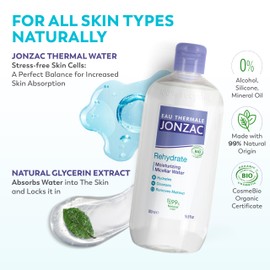 Eau Thermale Jonzac Organic Rehydrate Moisturizing Micellar Water – Gentle Makeup Remover – Hydrating Formula for Sensitive Skin – Dermatologist Tested – Travel Size – 3.38 Fl Oz