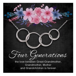 ALoveSoul Great Grandma Necklace - Sterling Silver Interlocking Circles Necklace 4 Generation Necklace for Great Grandmother Birthday Christmas Gifts
