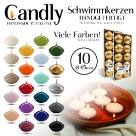 CANDLY Handmade© 10 x Premium Floating Candles, Diameter 45mm x 30mm, Elegant Home Decoration, Birthday & Name Day, Wedding, Night Illumination, Valentine's Day, Easter, Christmas