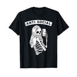 Gothic Punk Egirl Eboy Funny Anti Social Media Skeleton T-Shirt