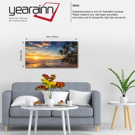 Sunset Beach Canvas Wall Art - Tropical Island Beach Pictures Natural Beauty Scene Wall Decor Coastal Ocean Waves Painting Coconut Trees Canvas Print Artwork Home Office Decoration 20" x 40"