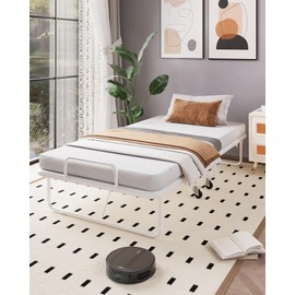 Ferlizer Cot Folding Bed with Mattress, Foldable Bed with Mattress for Adults, CertiPUR-US Certified 4" Memory Foam & Sturdy Metal Frame, Fold Up & Roll Away & Hideaway - 75" x 31", White