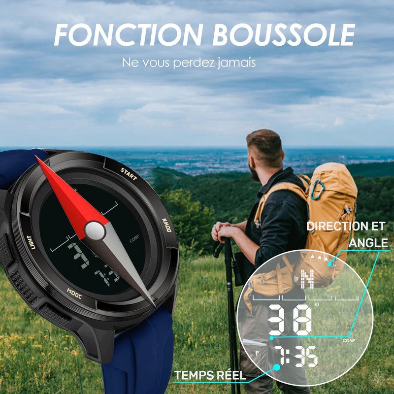 Sports Watch for Men Nylon Strap Hiking Watch Metronome Compass