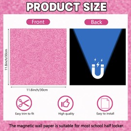 16 Pcs School Locker Magnetic Wallpaper 12" x 12" Removable Magnetic Locker Sheet Trimmable Wall Magnetic Sticker Back to School Locker Decorative Accessories for Girls, Students (Pink Glitter)