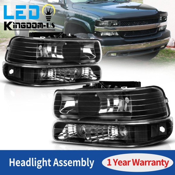 Beuloke For 99-02 Silverado 00-06 Suburban Tahoe Black Headlights +
