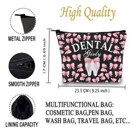 JXGZSO Coquette Dental Bow Dental Girly Makeup Bag Dental Hygiene Student Graduation Gift Dental Life Gift (Dental Girly Bag CA)