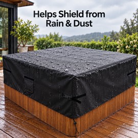 210D Oxford Square Hot Tub Cover, 78.7 x 78.7 x 11.8 Inch Waterproof PU Coated Spa Cover with Drawcord