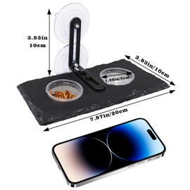 Reptile Tank Accessories, Slate Gecko Feeding Ledge with Suction Cups, Crested Gecko Food Dish, Food Bowl and Water Dish for Gecko, Chameleon, Frog and Other Small Reptile