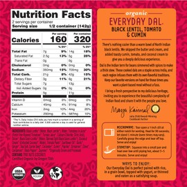 Maya Kaimal Foods - Organic Indian Everyday Dal - Black Lentil 10oz - Fully Cooked with Tomato and Cumin - Vegan - Microwavable - Ready to Eat Meals - Pack of 6