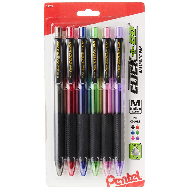 Pentel Click 'N Go Retractable Ballpoint Pen, Medium Line, Assorted