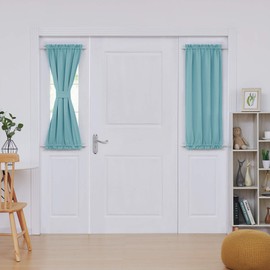 Deconovo Blackout Door Curtain for Glass Doors & Sidelights, Thermal Insulated Privacy Panel with Dual Rod Pockets & Adjustable Tieback, Machine‑Washable Curtain (25W x 40L, Sky Blue, 1 Panel)