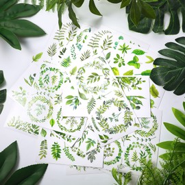 24 Sheets Rub on Transfers Flower Decor Stickers for Furniture Plant Scrapbook Stickers Vintage Waterproof Iron on Transfers Decals for DIY Crafts Wood Furniture Decor, 5.9 x 5.9 Inch (Green Leaves)