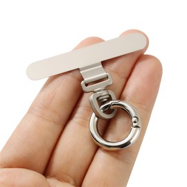 PUTNPC 1Pcs Phone Tether Patch with 1 Metal Spring Rings Universal without Adhesive Multifunctional Mobile Phone Lanyard Patch (Silver)