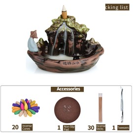XUDREZ Guilin Incense Sticks Holders, Backflow Incense Burner, Incense Holder with 20 Backflow Incense Cones Waterfall + 30 Incense Sticks
