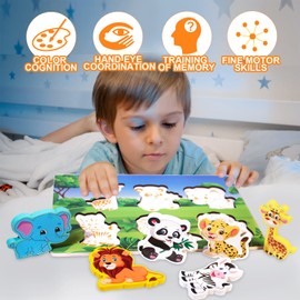 Wtaleop Wooden Puzzles for Toddlers Chunky Puzzle (6 Pcs) Animal Puzzles for Kids Ages 1-3+
