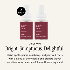 Pura Malodor Refill - Smart Home Air Diffuser - Up to 120-Hours of Premium Fragrance per Refill - Clean Diffuser Fragrance - Air Deodorizer & Odor Eliminator - 2 Pack, Juicy Acai