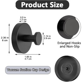 Yadiana 4 Pcs Shower Hooks Suction, Bathroom Suction Shower Premium Stainless Steel Suction Hooks, Hanging Towels, Mounting on Glass Shower Doors, Tile(Black)