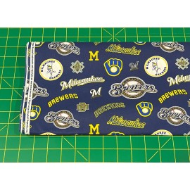 Fabric Traditions Milwaukee Brewers Names Fabric, HALF YARD, Baseball Team 100% Cotton Fabric