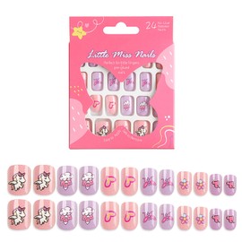 Virellay Pack of 24 Stick-On Fingernails for Girls, Beautiful Gift (CM130 Pink, 24 Pieces)