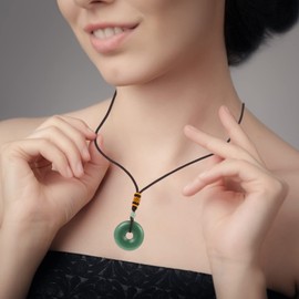 Red Stone Necklace Natural Jade Necklace Donut Bead Jade Circle Coin Jade Pendant Necklace Spiritual Necklace Fortune Pendant for Feng Shui Obsidian Necklace