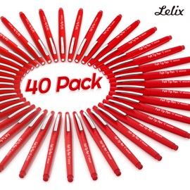 Lelix Felt Tip Pens, 40 Red Pens, 0.7mm Medium Point Felt Pens, Felt Tip Markers Pens for Journaling, Writing, Note Taking, Planner, Perfect for Art Office and School Supplies