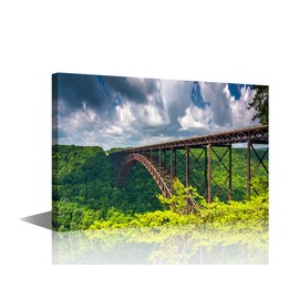 1 Piece City Landscape Wall Art New River Gorge Bridge Canvas Print Natural Scenery Art Cityscape West Virginia Forest Pictures Painting Modern Giclee Artwork for Living Room Wall Decor(12"Wx18"H)
