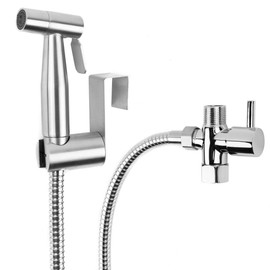 E-Universal Bidet Toilet Sprayer Set-Handheld Bidet Sprayer Kit-Bathroom Hand Shower Self Cleaning-Premium Stainless Steel Silver