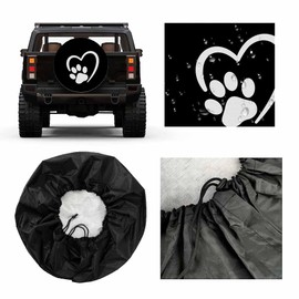 Paw Print in Heart Spare Tire Cover Dog Cat Puppy Footprint Weatherproof Universal Wheel Protectors Camper Tire Covers for Trailer Rv Travel(17 inch)