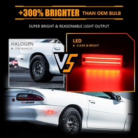 OFFKAT Rear Fender [Ultra-Bright] 2-Row Full LED Side Marker Lights for 1993-2002 Chevy Camaro, Smoked Lens Side Bumper Marker Lamps, Red LED Turn Signal Marker Lights, 2 PCS