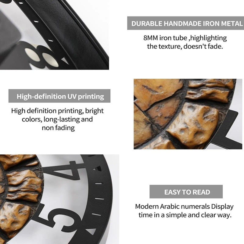 25cm Circular Iron Wall Clock with a Baseball Bat and