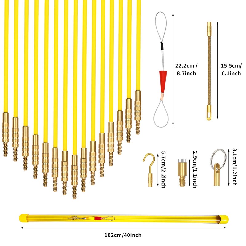 50' Fiberglass Cable Wire Running Rod Coaxial Electrical Connectable Fish