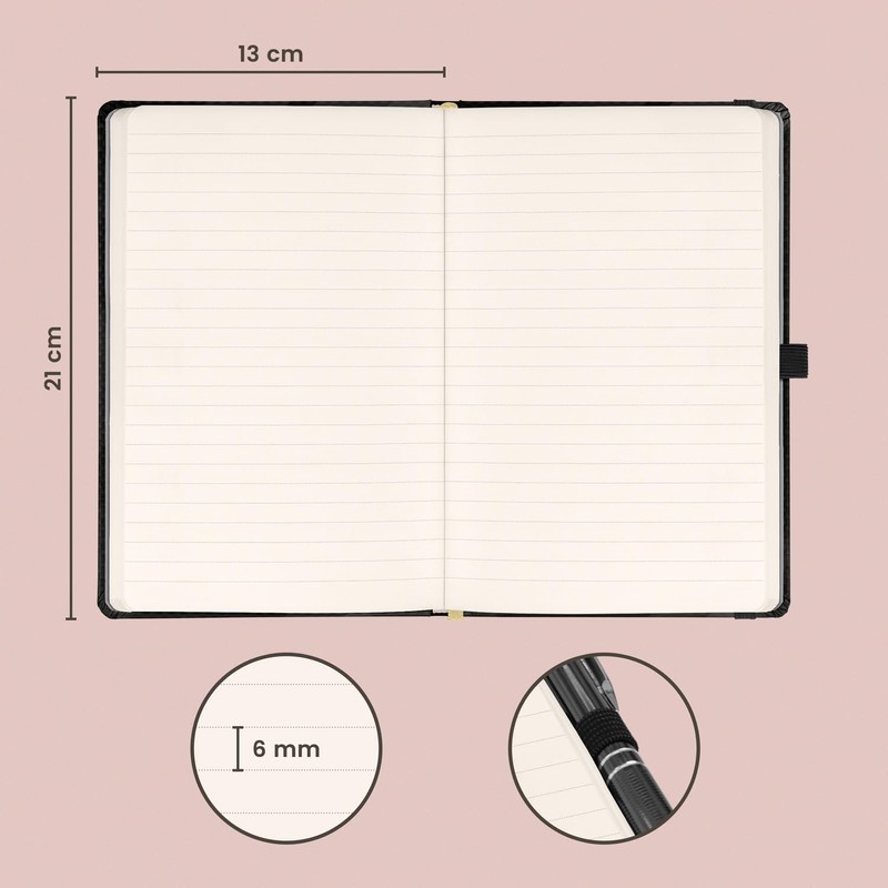 NOTIQUE Lined Notebook with Elastic Band, 13 x 21 cm,