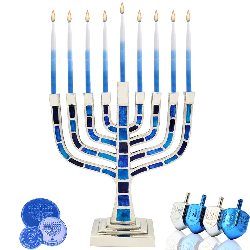 Dripless Deluxe Tapered Pastel, Blue and White Decorations, Hanukkah Menorah