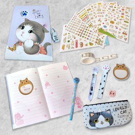 Secret Diary Girl with Code, Stationery Set for Girls, Cute Kitten, Stationery, Kawaii Stationery, Secret Diary Girls, Gift Girls, Canvas Bag, Many Accessories