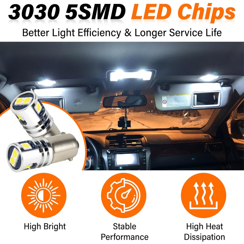 2PCS BA9 BA9S LED Bulbs, 5 SMD 3030 T10 1889