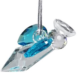 Rainbow crystal Aquamarine Guardian Angel Crystal Suncatcher, Hand Made 2.83 inch Long, Window, Flower, Car, Home Decor, Chakra Crystal Ornament, Rainbow Maker, Protection Angel… (63Aquamarine… (SMALL, Aqua)